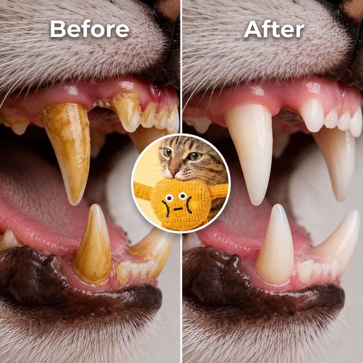 Squeaky pet toy that cleans teeth