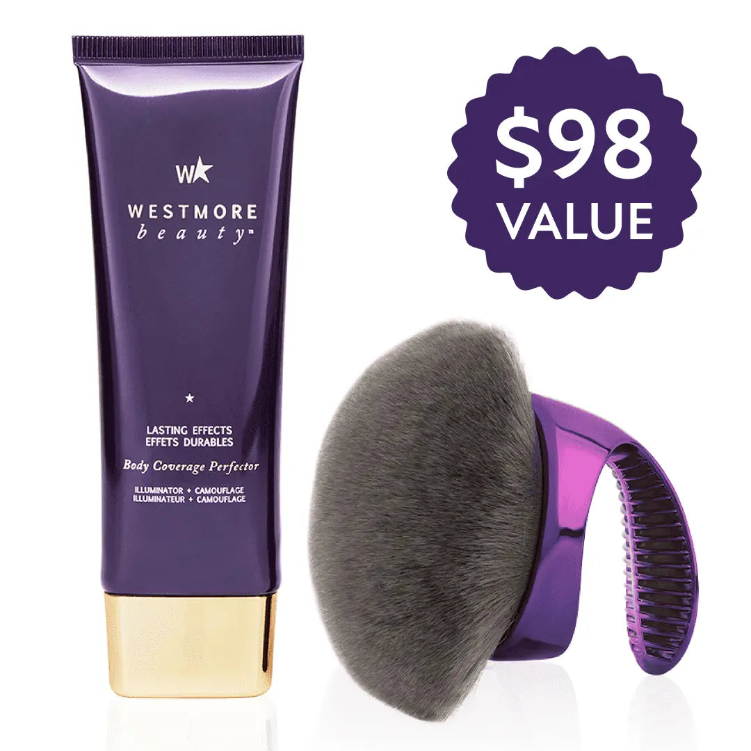 Body Coverage Perfector 3.5oz + X-Large Buffer Brush - Flawless Body Makeup, Concealer for Scars, Spots, Veins, Tattoos and More Blend Cosmetic