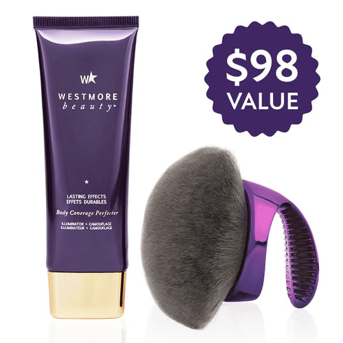 Body Coverage Perfector 3.5oz + X-Large Buffer Brush - Flawless Body Makeup, Concealer for Scars, Spots, Veins, Tattoos and More Blend Cosmetic