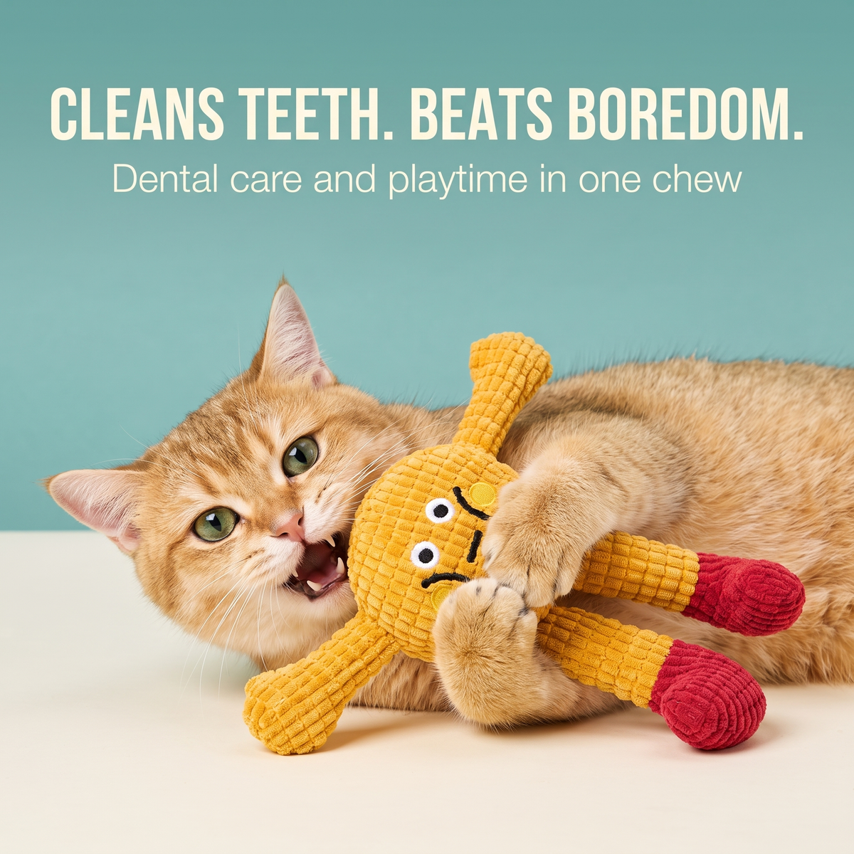 Squeaky pet toy that cleans teeth