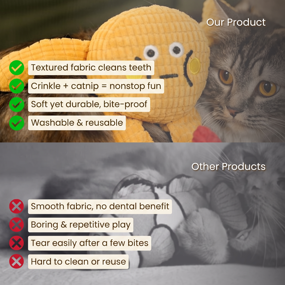 Squeaky pet toy that cleans teeth